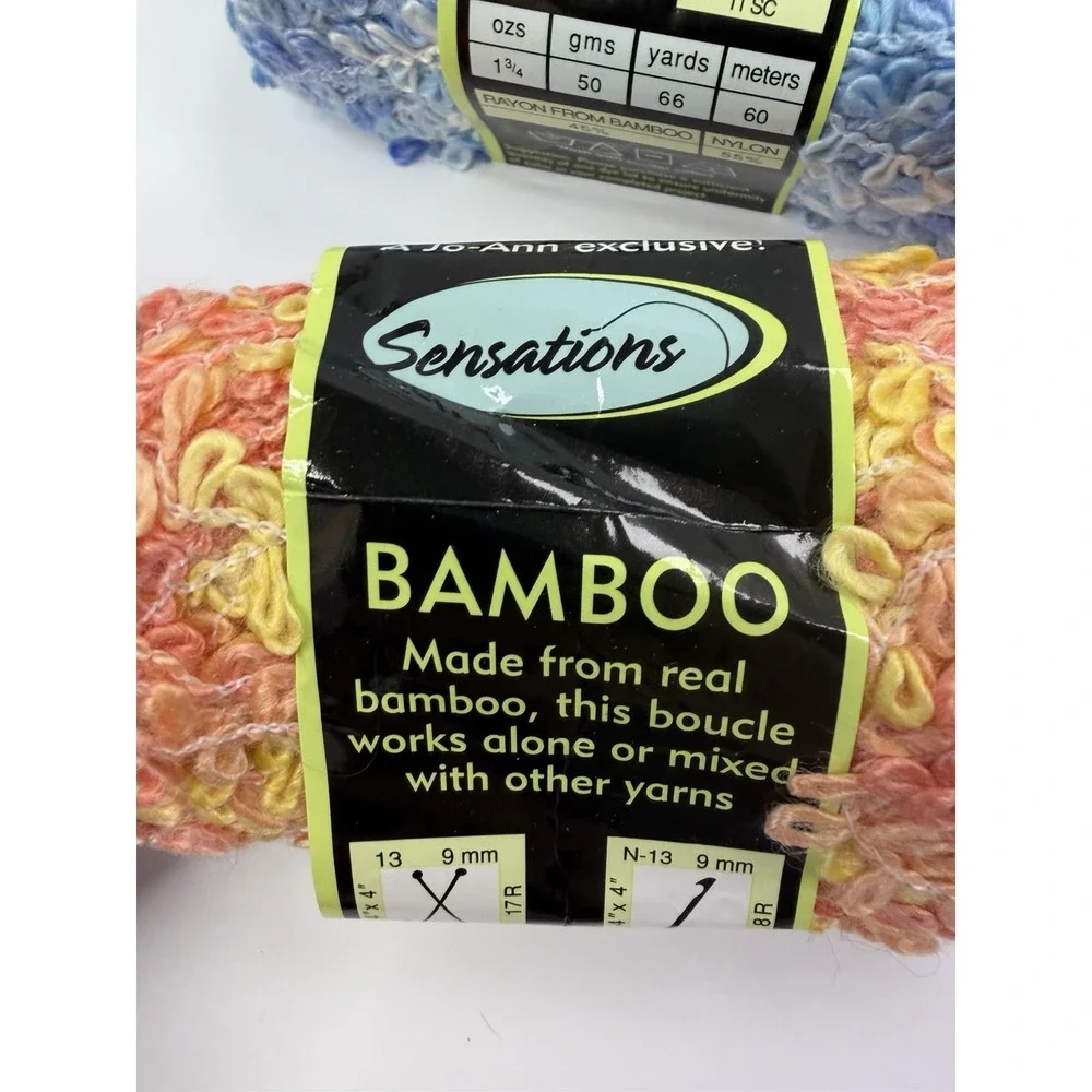 Lot of 9 Sensations BAMBOO Bouclé Yarn - Coral/Yellow Joanns Blue Green Pink